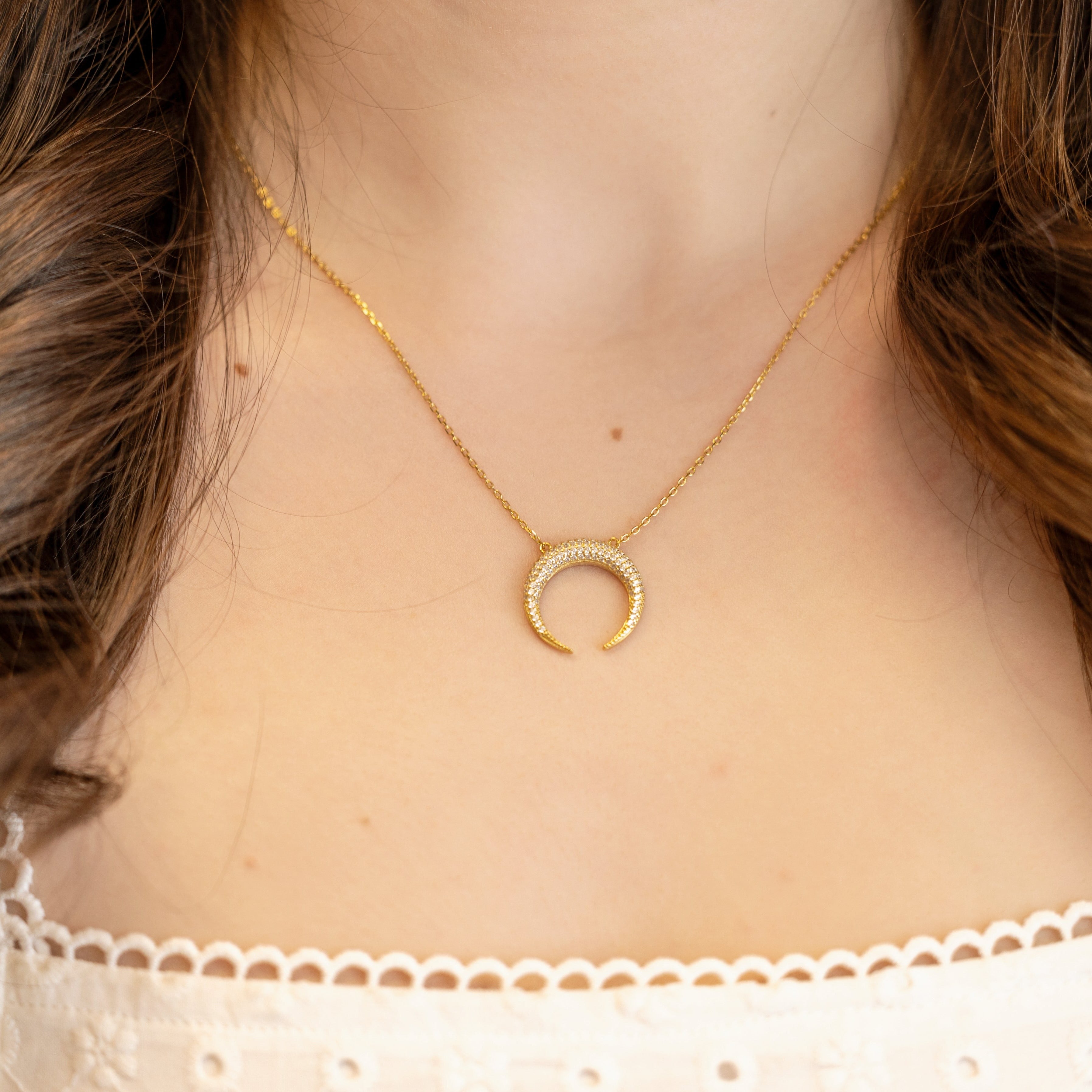 Crescent Moon Necklace in Gold - Just Like The Moon, Reflects Light for Extra Shine