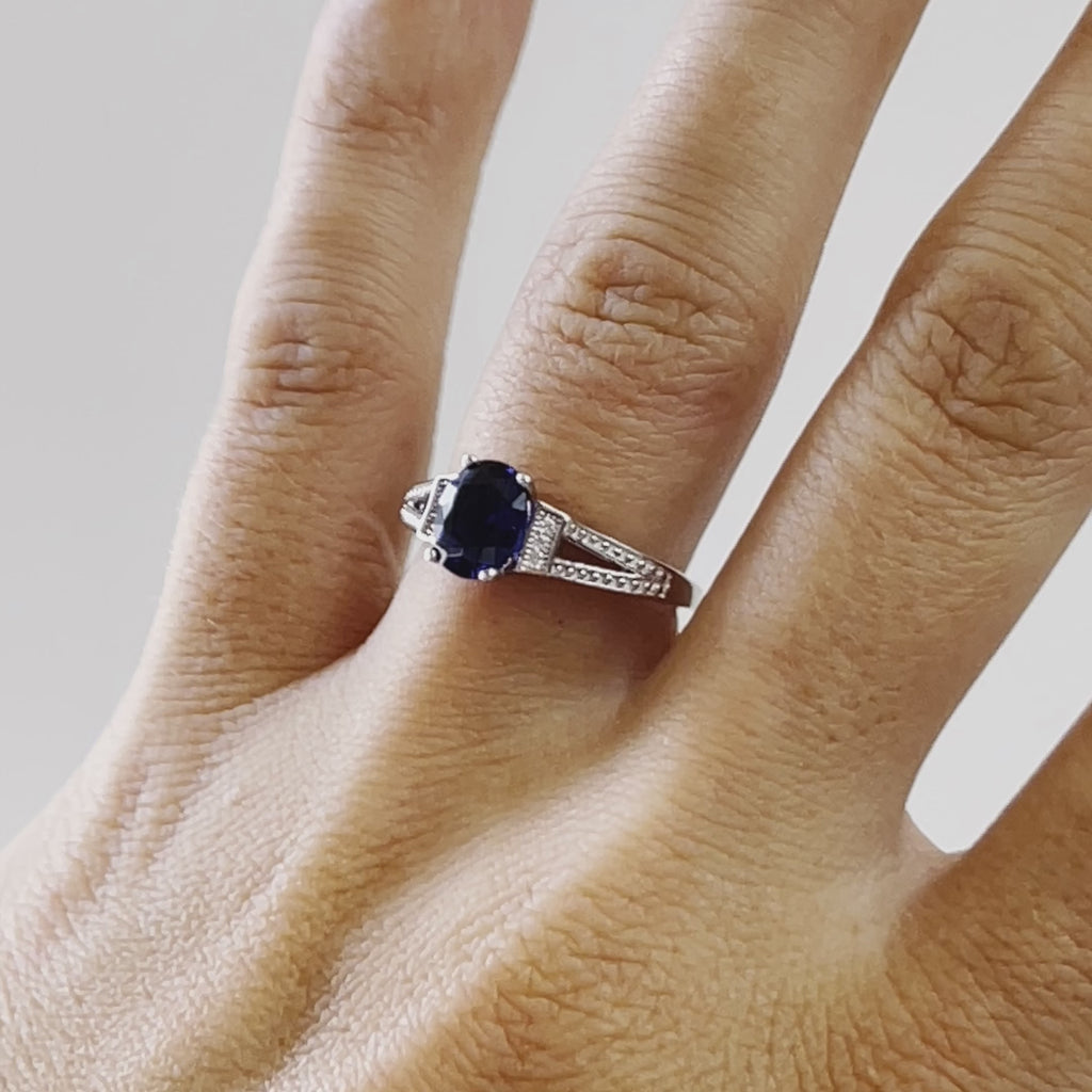 Starlette Galleria Elsa Engagement Ring - CZ Engagement Rings for Women Blue Sapphire Promise Rings for Women Oval Engagement Ring Women's Engagement Rings 925 Engagement Rings for Women Oval Ring