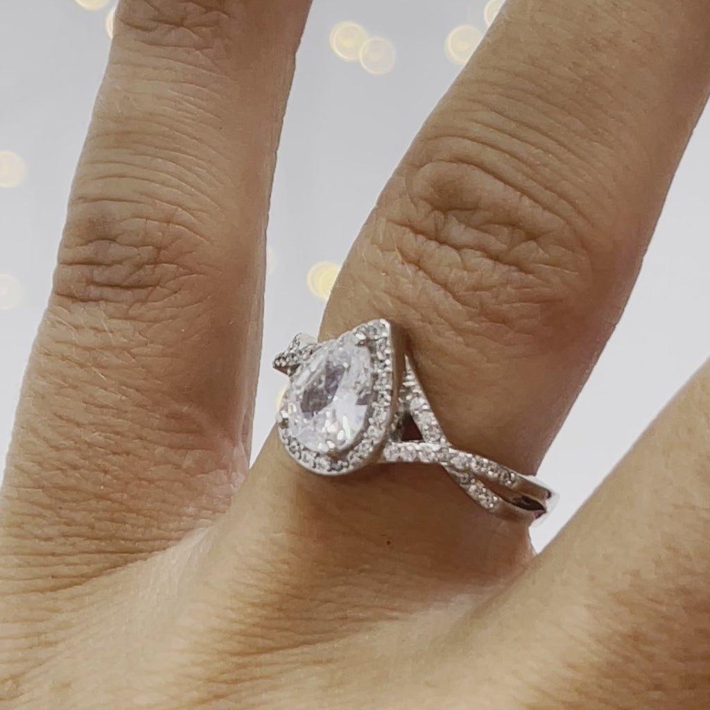 Starlette Galleria Clara Engagement Ring - Engagement Rings for Women Promise Rings Pear Shaped Engagement Ring Sterling Silver Engagement Rings for Women Promise Rings for Her Sterling Silver