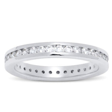Features stunning round-cut stones, set in a beautiful scallop setting that span the entire circumference of the band.
The captivating stones are 100% simulated diamond material (AAA CZ)
Certified 925 sterling silver, and plated in rhodium
Available in sizes 4 through 12