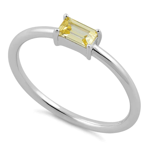Features a .3 carat emerald cut, yellow cubic zirconia stone,
Set in certified 925 sterling silver
Plated in rhodium for long-last shine and protection